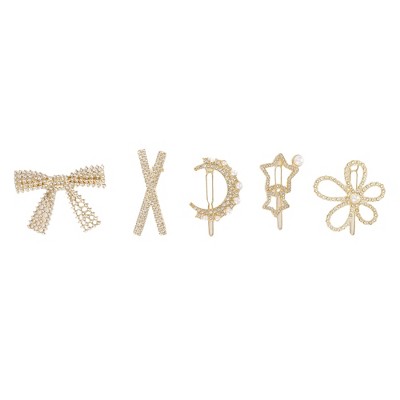 Unique Bargains Women's Grace Bow Tie Star Hair Clips Gold Tone Silver Tone 5 Pcs