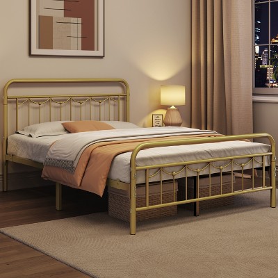 Yaheetech Metal Platform Bed Frame with Vintage Headboard and Footboard