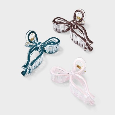 Bow Claw Hair Clip Set 3pc - Wild Fable™ Light Pink/Cream/Brown