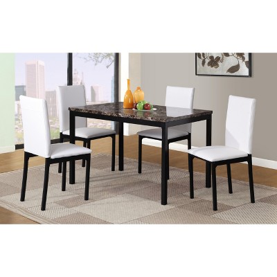 Roundhill Furniture Citico Metal Dinette Set with Laminated Faux Marble Top, White, 5 Piece