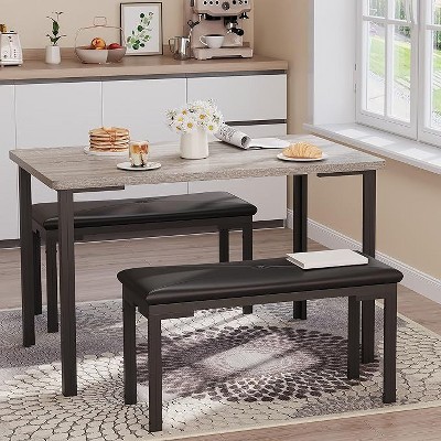 Space-Saving Dining Set for 4: 43.3" Kitchen Table & 2 Upholstered Benches ,3-Piece Apartment Solution for Small Spaces, Dining Room