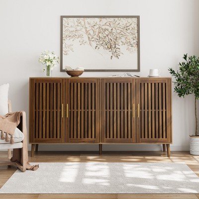 Sideboard Buffet Cabinet with Storage, Farmhouse Buffet Cabinet with Louvered Doors
