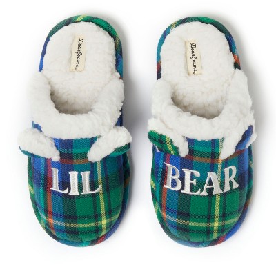 Dearfoams Kids Lil Bear Plaid Scuff House Slipper