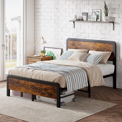 Coucheta Full Size Bed Frame with Sturdy Wood Headboard, Metal Platform & Strong Slats, 12" Underbed Storage, Noise Free, Easy Assembly (Size: Full)