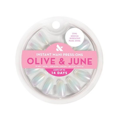 Olive & June Press-On Fake Nails - M Oval - Iridescent Pearl Swirl - 42ct