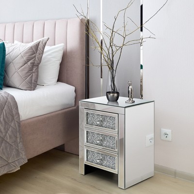 Airsurfer Modern Decorative 3 Drawers Cabinet Chest of Drawers Closet Organizers Crystal Design Storage Cabinet for Living room Office