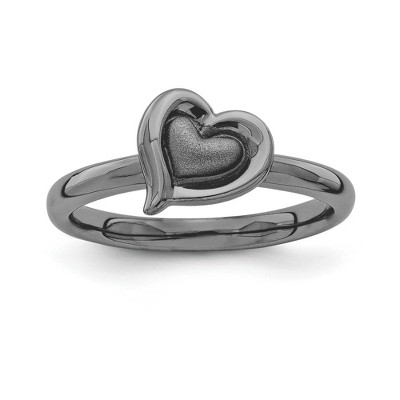 Black Bow Jewelry Black Plated Sterling Silver Stackable 9mm Heart Ring