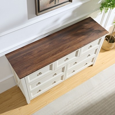 Okak Rustic Tall 6/7/8-Drawer Chest of Drawers, Barn Door Style Dresser, Wood Dressers for Bedroom Living Room Hallway, Walnut