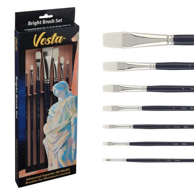 Creative Mark Vesta Synthetic Bristle Artist Paint Brushes for Acrylic Painting - Long Handle Acrylic Paint Brush Sets Mimic Chungking Bristles for
