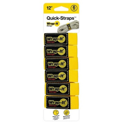 Wrap-It Quick Storage Straps 12" 6pk Yellow: Nylon & Polypropylene Hardware Fasteners, 2-Year Warranty