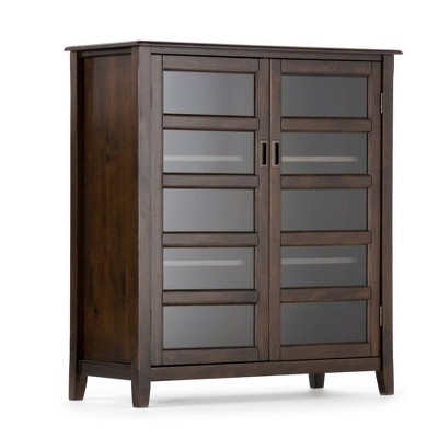 40" Portland Medium Storage Cabinet Mahogany Brown - WyndenHall: Tempered Glass Doors, Pine Frame, 4 Adjustable Shelves