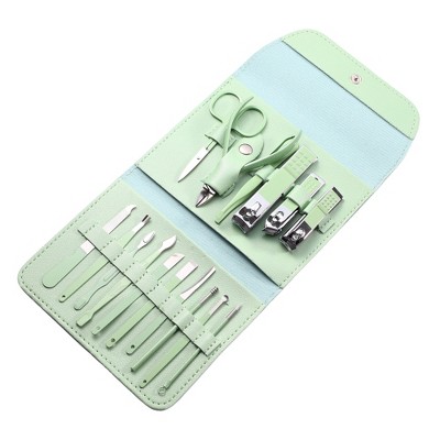 Unique Bargains 16 Pcs Manicure Set Stainless Steel Nail Clippers Pedicure Kit With Case
