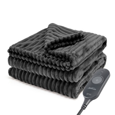 Sunbeam 50"x60" Heated Throw Blanket 3 Heat Settings Textured Velvet Slate