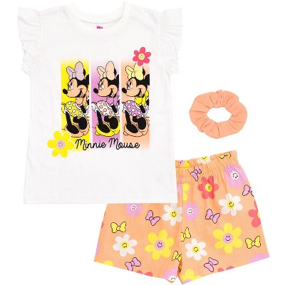 Disney Minnie Mouse T-Shirt French Terry Shorts and Scrunchie 3 Piece Outfit Set Infant to Big Kid