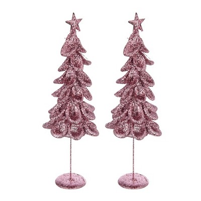 Whisen 6.5x6.5x20.1" Mesh Ruff Tree, 2 Pack, Christmas Decoration - Pink