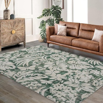 Fulvari Area Rug Floral Leaf Printed Accent Carpet with Non-Slip Backing, Stain-Resistant Indoor Carpet for Bedroom, Kitchen