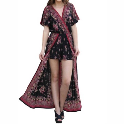 Women's Border & Floral Print Maxi Romper - ANGIE