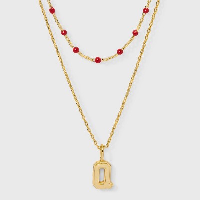 14K Gold Dipped Beaded Initial Necklace Set 2pc - A New Day™ Gold/Marron