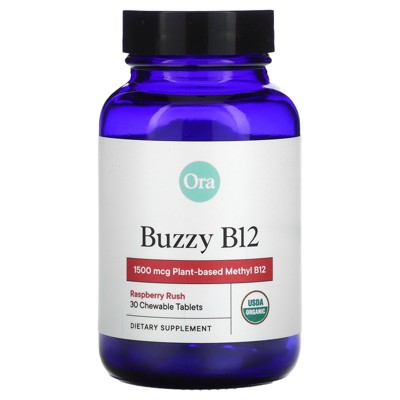 Ora Buzzy B12, Raspberry Rush, 1,500 mcg, 30 Chewable Tablets