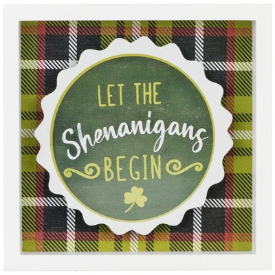 Northlight "Let the Shenanigans Begin" St. Patrick's Day Framed Wall Sign - 6" - Green Plaid