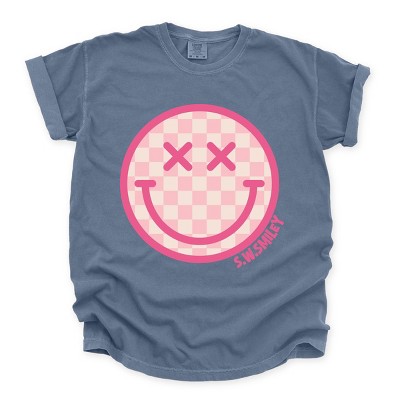 Simply Sage Market S.W.Smiley Pink Checker Smiley Face Garment Dyed Tee