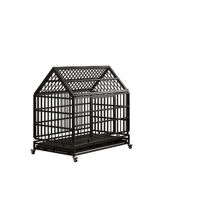 Gulches 48 Inch Black Heavy Duty Dog Crate with Wheels and Removable Tray