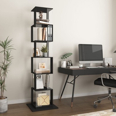 Kumasinova 5/6-Tier Rotating Bookshelf with Acrylic Panels(&Anti-Tip Base),360° Rotation Floor Display Book Shelf,Creative Bookcase for Living Room