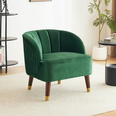Velvet Upholstered Accent Arm Chair,Tufted Back Barrel Chair for Living Room Bedroom,Modern Velvet Accent Chair with Wooden Legs-Coolbibila
