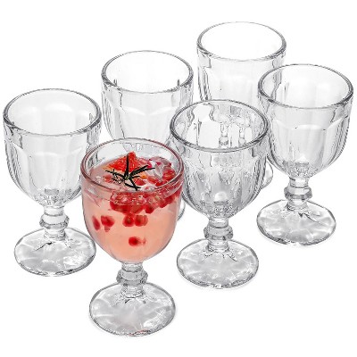 Slickblue Timeless European Glass Goblets - 10.2oz Set of 6, Artistic Embossed Design