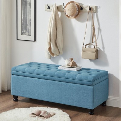Sapphtopaz Storage Bench Upholstered Tufted Button Ottoman Bench with Spindle Wooden Legs Ottoman with Storage for Bedroom and Entryway