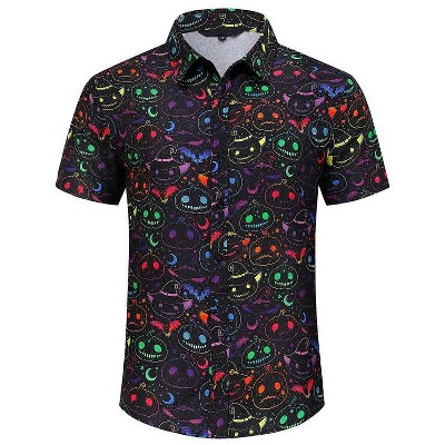 Coolmee Mens Halloween Christmas Shirts Funky Button Down Shirts Party Aloha Shirt Holiday Hawaiian Tops