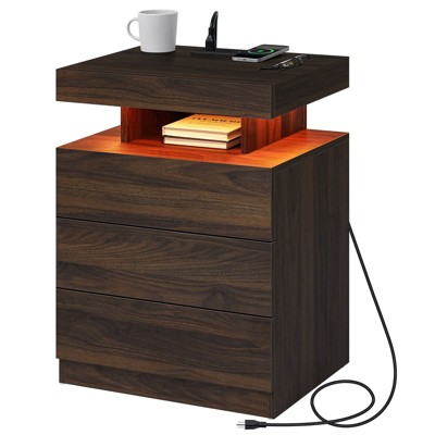 Hommpa Modern LED Nightstand with 3 Drawers & Wireless Charging Station