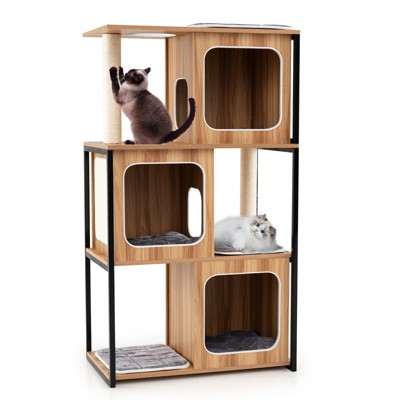 Tangkula Modern Cat Tree for Indoor Kittens Cat Tower House w/ Metal Frame Large Platform