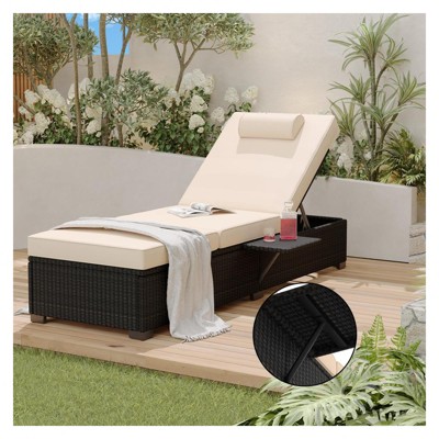 Garvee Patio Lounge Chairs, 2-Piece PE Wicker Patio Lounge Set, Adjustable Rattan Chaise Chairs w/Storage Table, Outdoor Pool Furniture