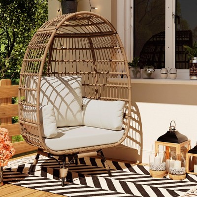 360° Swivel Egg Chair, Oversized Patio Rotating Basket Chair with Thick Cushion and Steel Frame Stand