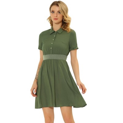 Allegra K Women's A-line Button Smocked Color Block Summer Dress