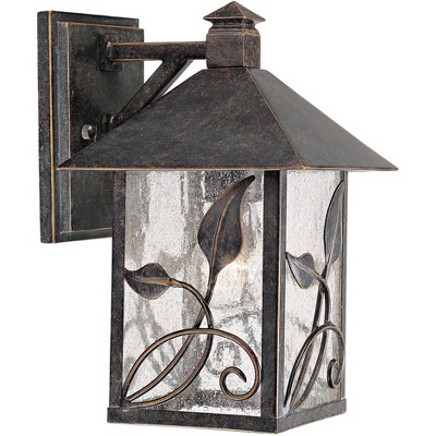 Franklin Iron Works French Garden Rustic Farmhouse Outdoor Wall Light Fixture Bronze Leaf Vine 10 1/2" Clear Seedy Glass for Post Exterior Barn Deck