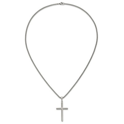 Chisel Stainless Steel Polished Cross Pendant on a 24" Box Chain Necklace