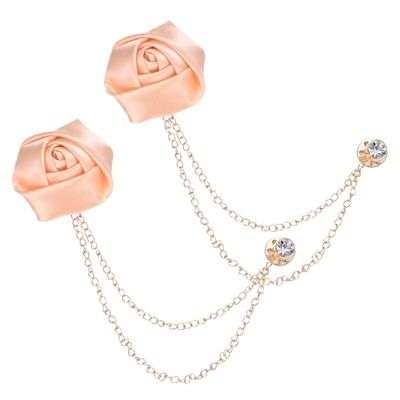 Unique Bargains Cloth Flower Lapel Pin with Gold Badge Tassel Chain for Men Wedding 1.57 inch 2 Pcs