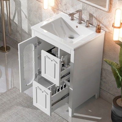 ChicFurnit Bathroom Vanity 24 Inch Bathroom Vanity with Sink for Bathroom Vanity Cabinet Two Drawers Door Adjustable Shelf, White, 24"*18.3"*33.2"