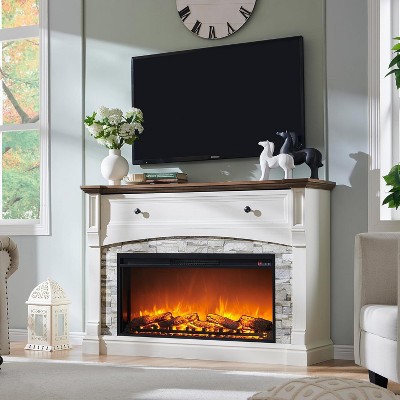 SinCiDo 52" Fireplace TV Stand, Entertainment Center w/ Fireplace, Hidden Flip Top Storage Cabinet, Remote Control, Adjustable 3D Realistic Flame