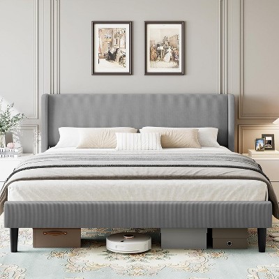 Nasitip Upholstered Bed Frame with Wingback Headboard, No Box Spring Needed, Wood Slats Support, Easy Assembly