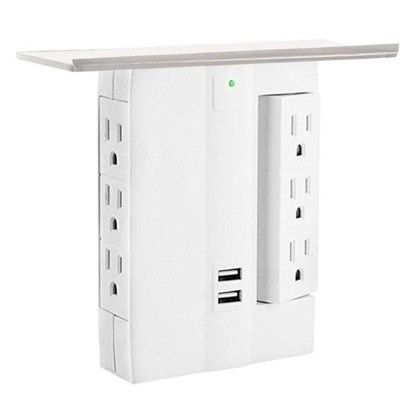 5 Star Super Deals Swivel Power Outlet Charging Tower Station Shelf 6 Wall Charger Ports + 2 Fast Charging USB Electrical Socket Power Stand Holder