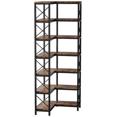 Resenkos Bookshelf, Bookcase Standing Shelf Unts,7-Tier Corner Bookshelf Corner Bookcase Storage Display Rack,White