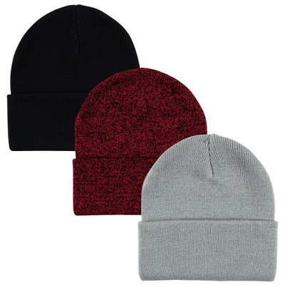 Hudson Baby Family Knit Cuffed Beanie 3pk, Heather Red Black