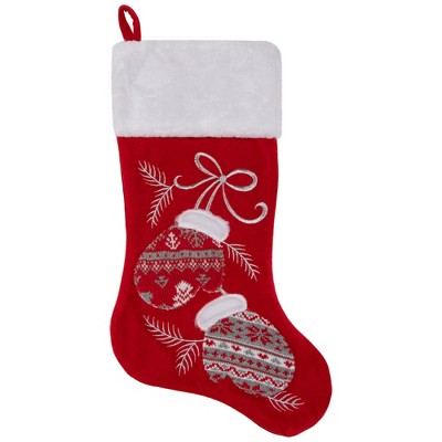 Northlight 20.5-Inch Red and White Winter Mittens Embroidered Christmas Stocking