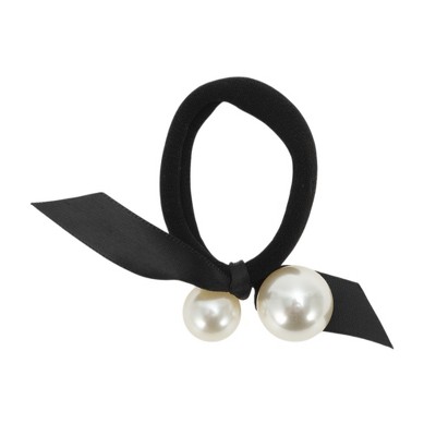 Unique Bargains Double Faux Pearls Hair Elastic Band Black White 1 Pc