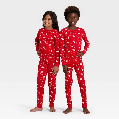 Kids' Ribbed Long Sleeve Shirt and Pants Holiday Matching Family Pajama Set - Wondershop™ Red