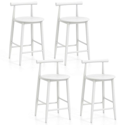 Costway Bar Chair Counter Height Stools Set of 2/4 with Acacia Wood Frame Supporting Legs White