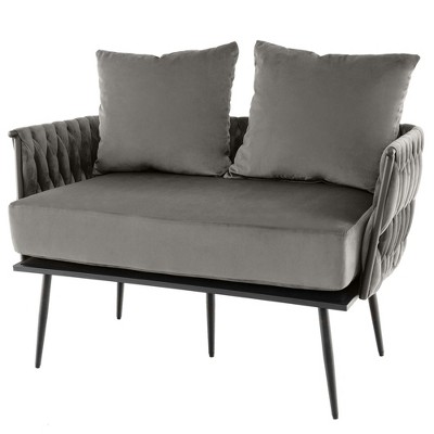 Costway Modern Loveseat Sofa Upholstered Dutch Velvet Couch with Woven Back & Arms Green/Grey